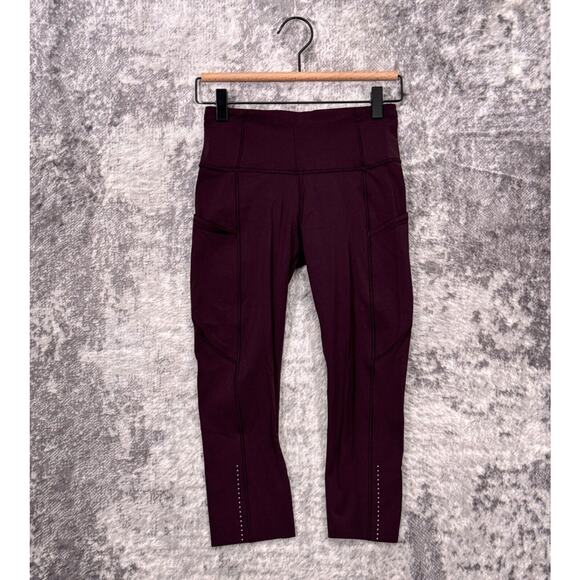 Lululemon Leggings 4 Womens Fast Free Tight Crop Burgundy Red - Picture 1 of 7